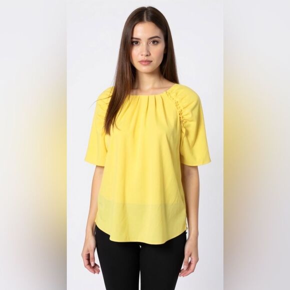 Gibson Latimer Yellow Ruffle Detail Polyester Top Size S - Picture 1 of 4